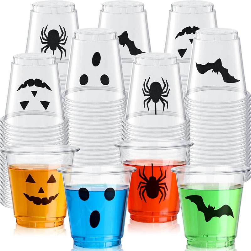 Widecook 300 Pack 3 oz Halloween Plastic Shot Glasses Disposable Party Shot Cups Bulk Ghost Pumpkin Spider Bat Clear Mini Tasting Cups for Halloween Whiskey Party Favors Drinking Supplies - Image 1